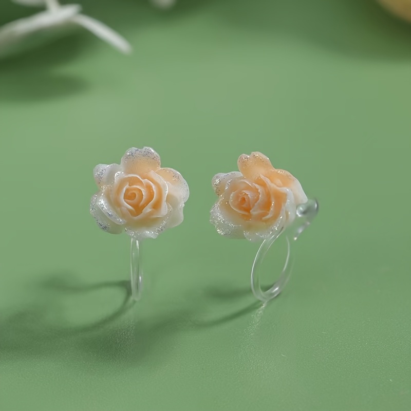 Luminous Rose Flower Ear Clip Resin Earrings